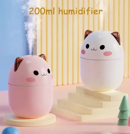 Cute Cat Air Humidifier – Ultra-Silent USB Aromatherapy & LED Cool Mist for Home, Office, Bedroom, and Car